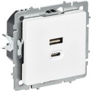 Розетка СП BRITE РЮ11-2-БрАБ USB A+C 45Вт высокоскор. заряд. арктич. бел. IEK BR-U22-045-K91